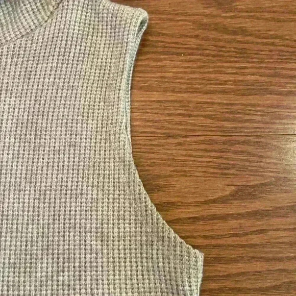 Roll Neck Sleeveless Ribbed Open Knit Sweater Oatmeal size Small - Picture 4 of 7